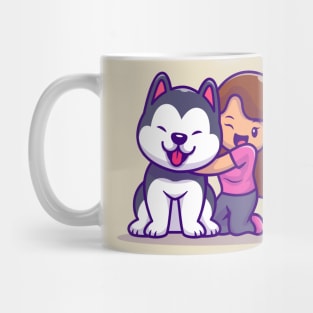 Cute Girl With Husky Dog Mug